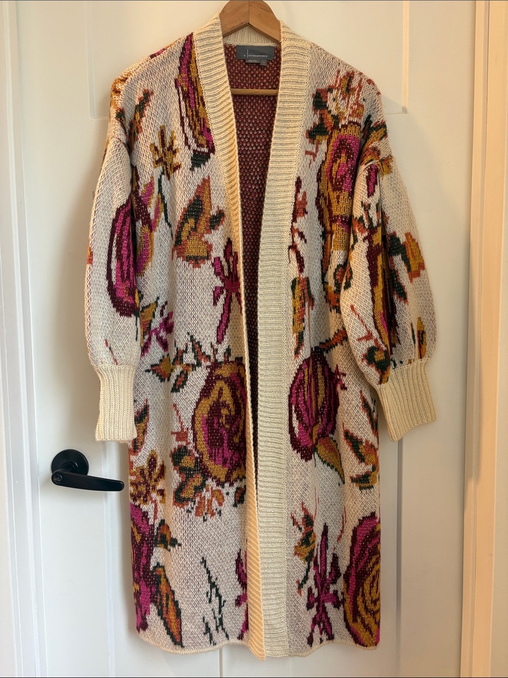 Anthropologie Floral Knit Open-Front Cardigan Sweater